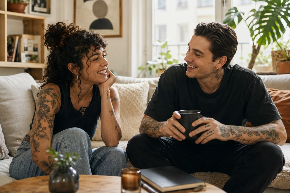 Dos personas conversando y compartiendo un mate